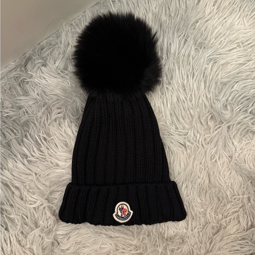 Moncler Wool Beanie with Real Fur Pom Pom